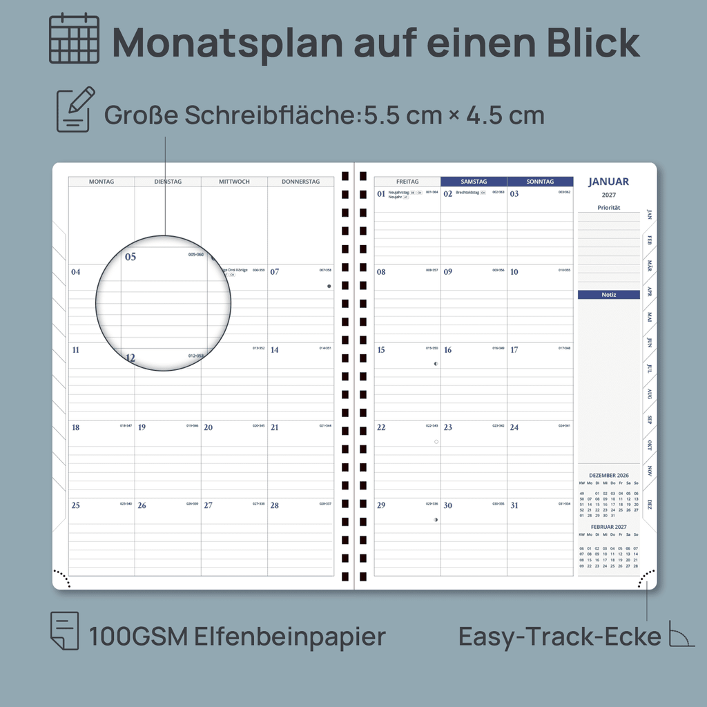 DE A4 Size 15-minute 2027 Spiral Weekly Planner PU Leather Softcover Appointment Book