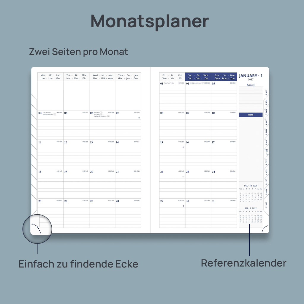 DE A4 Size 2027 Daily Planner Hardcover Calendar Book
