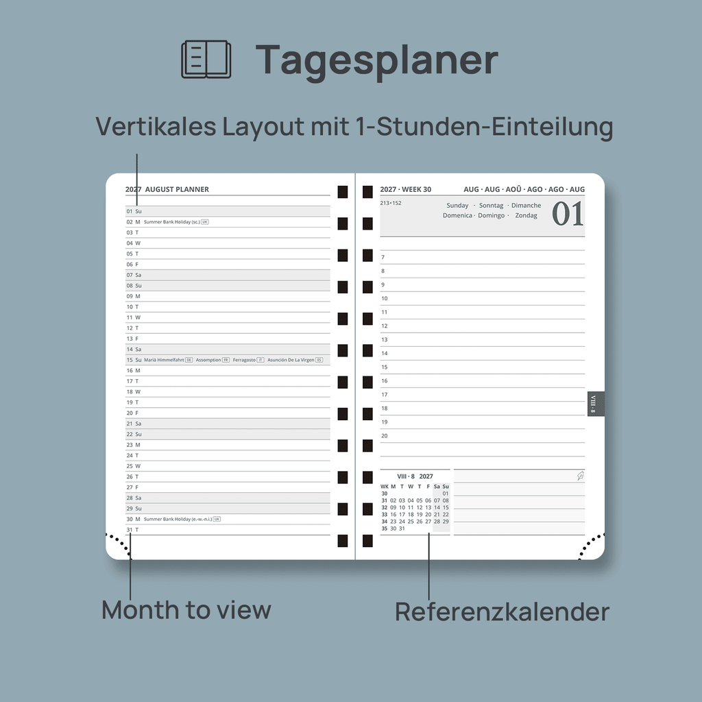 DE A6 Size 2027 Spiral Daily Planner Hardcover Calendar Planner