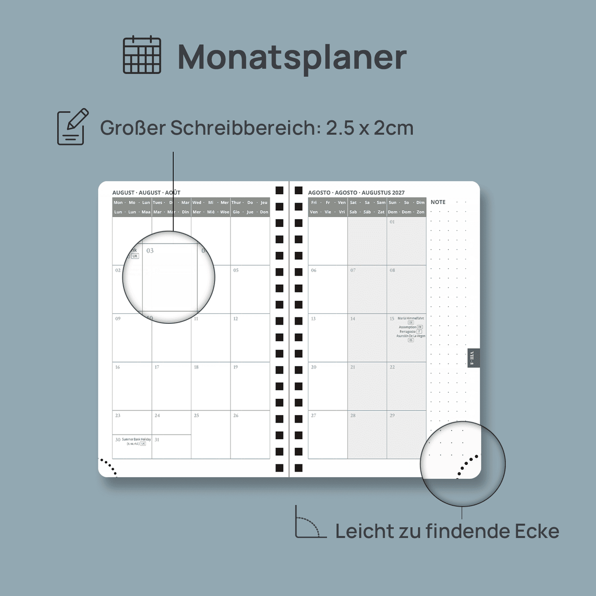 DE A6 Size 2027 Spiral Weekly Planner (January–December) Hardcover