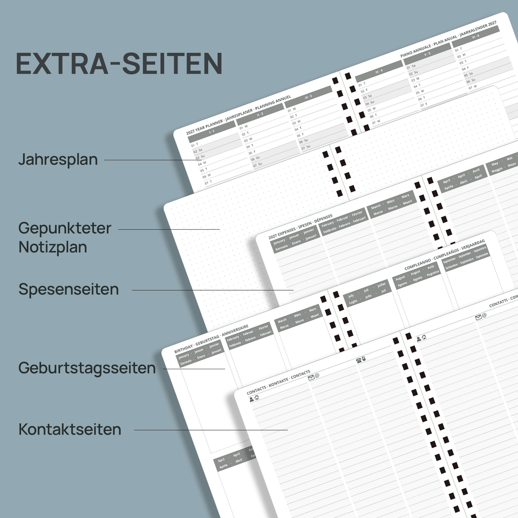 DE 21.8 cm × 16.4 cm 2027 Weekly Planner Spiral Hardcover| Horizontal Layout