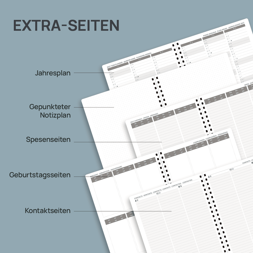 DE 25.9 cm × 21.2 cm 2027 Spiral Weekly Planner Week + Notes Layout Softcover