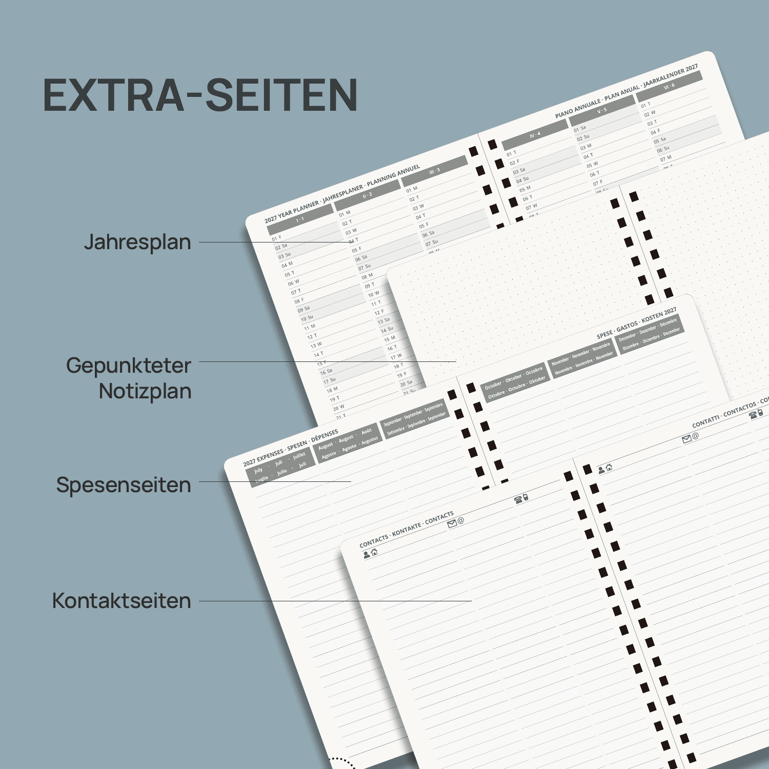 DE A5 Size 2027 Spiral Weekly Planner (January–December) Hardcover