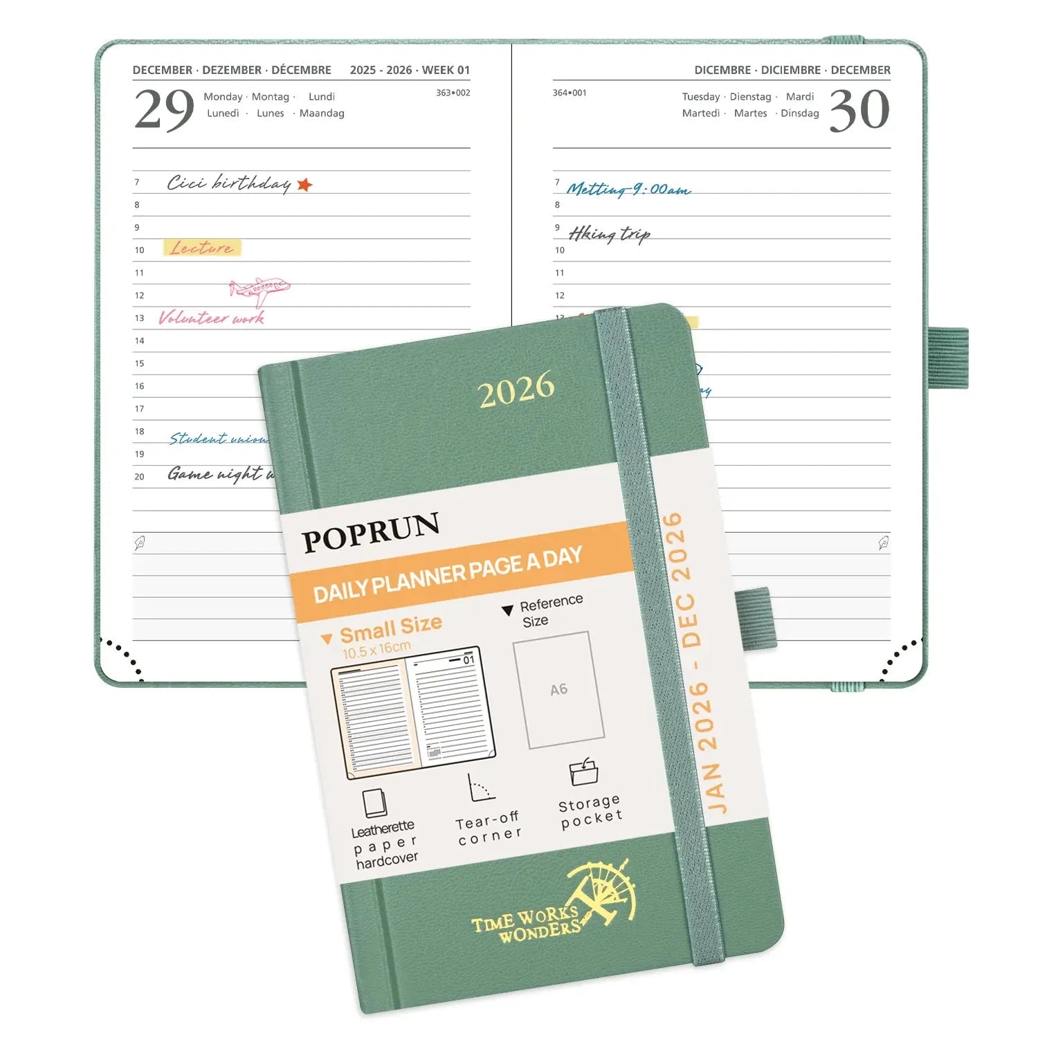 POPRUN Calendar 2026 Daily Planner Hardcover 30.5 X 22 Cm